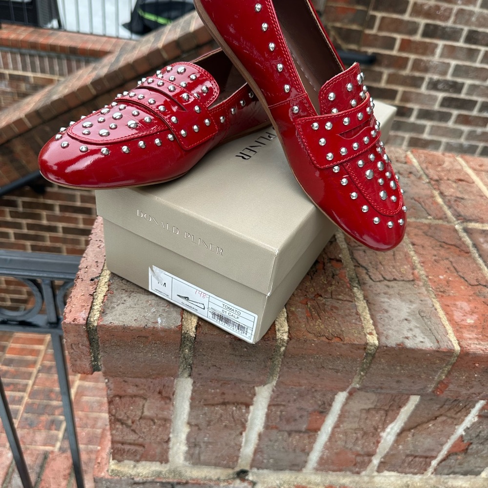 Donald J. Pliner Red Studded Patent Leather Loafers NWT - Picture 7 of 9